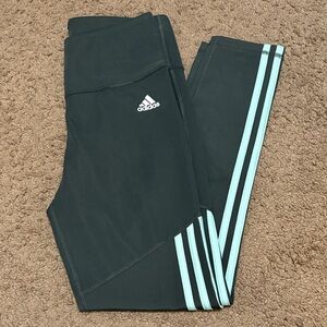 Adidas Leggings in Black with Light Blue Stripes